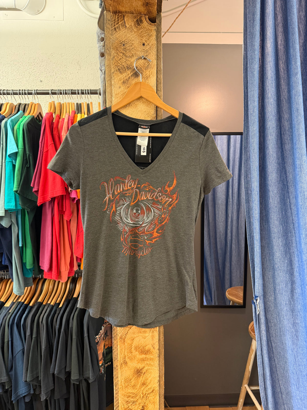 Vintage Harley Davidson grey graphic womens t-shirt - M
