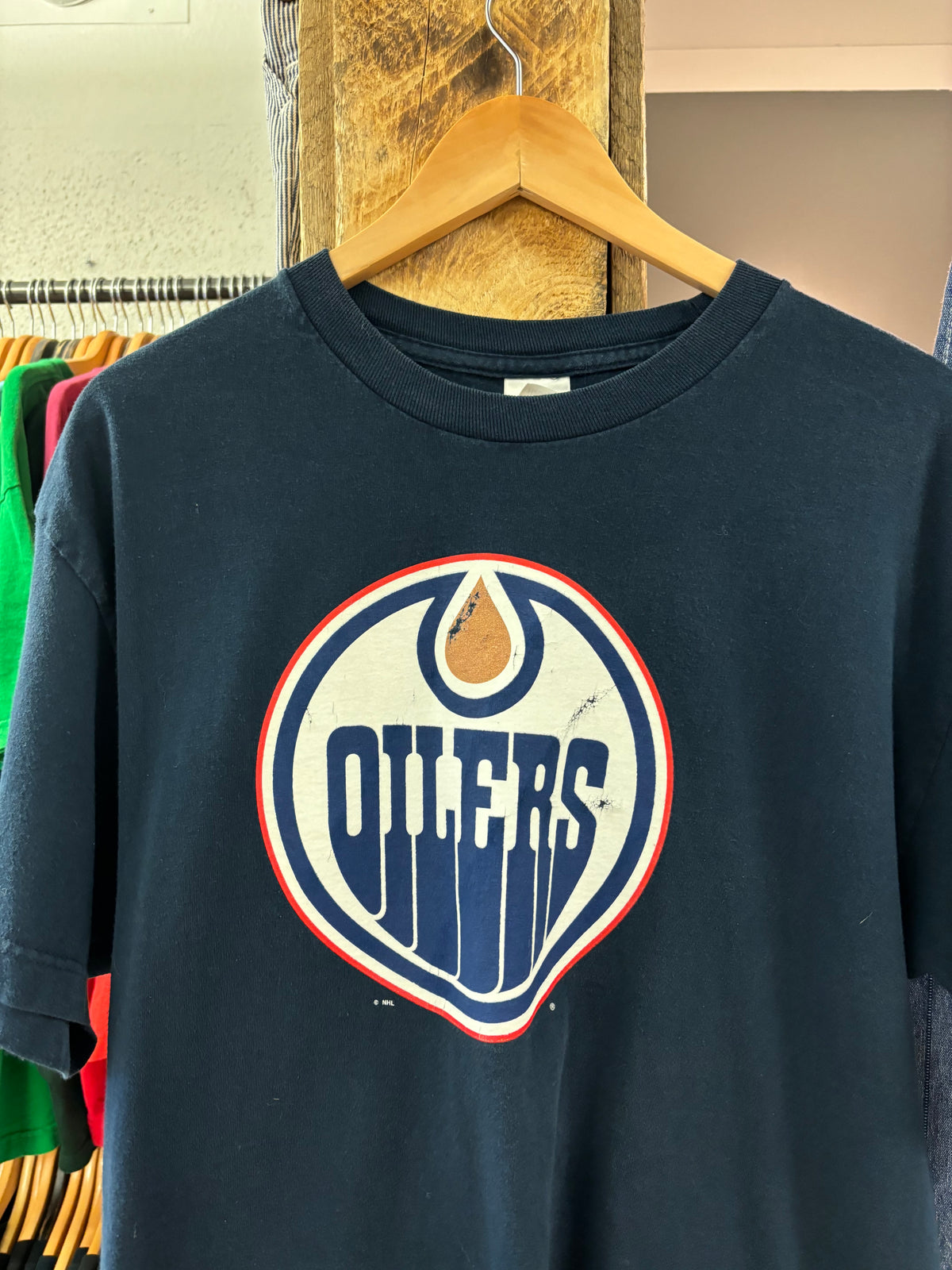 Vintage Edmonton oilers logo navy T-shirt - L