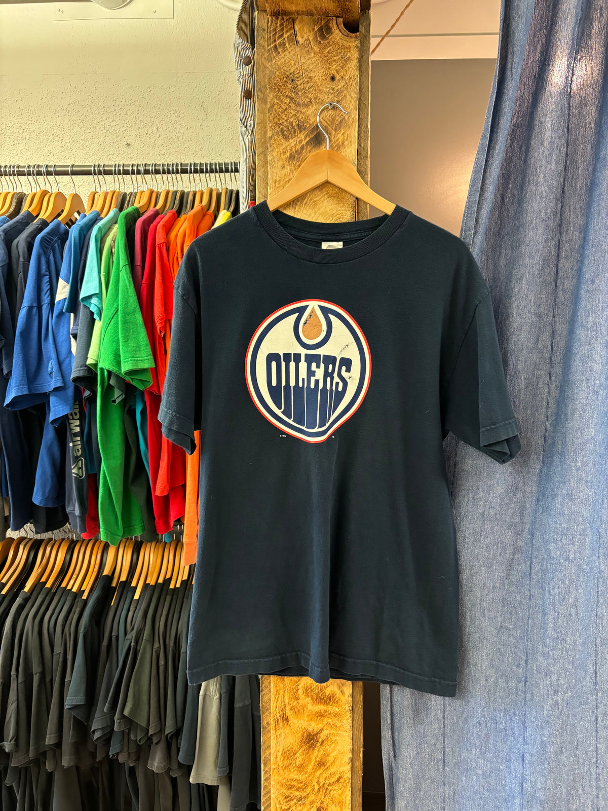 Vintage Edmonton oilers logo navy T-shirt - L