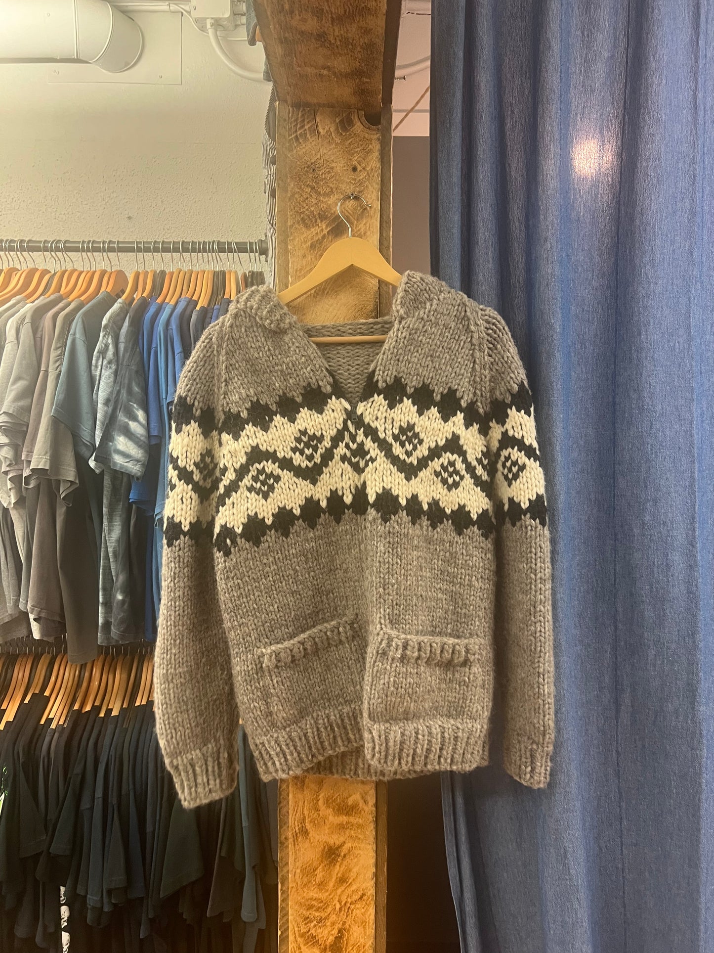 Vintage brown and cream wool knit cowichan - XL