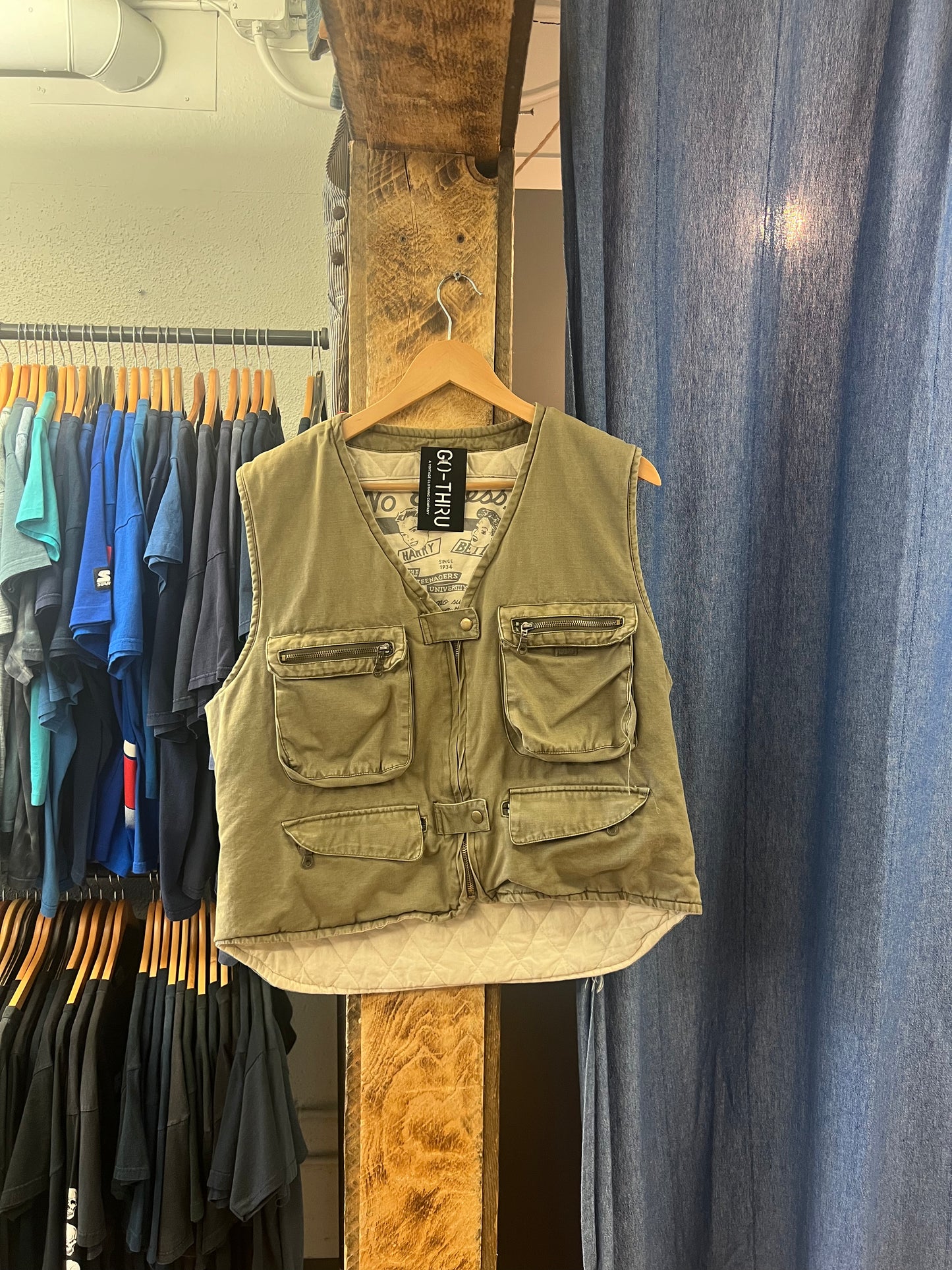 Vintage Olive Utility Cargo Vest - L