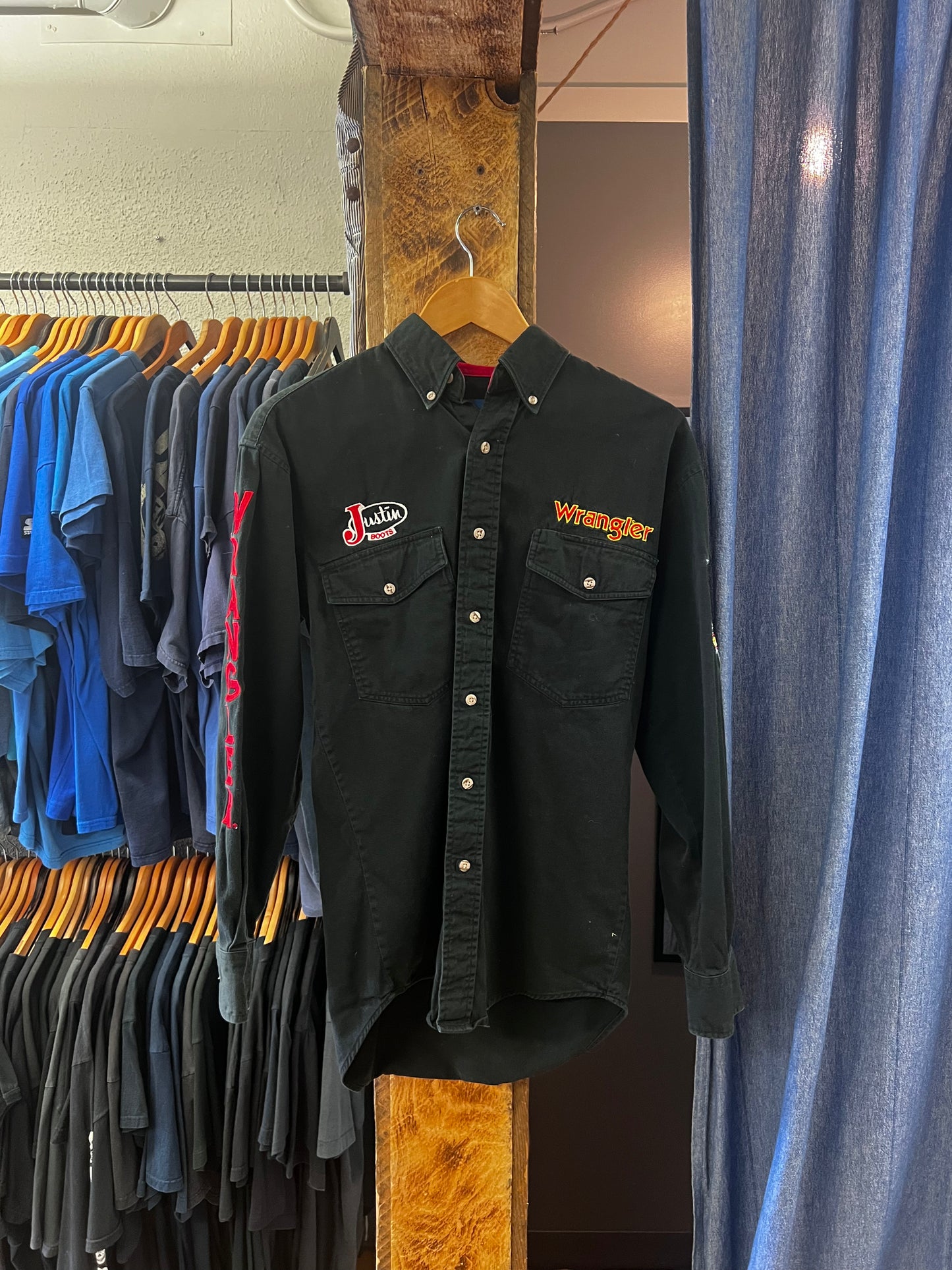 Vintage Wrangler Justin boots black button up shirt - XL