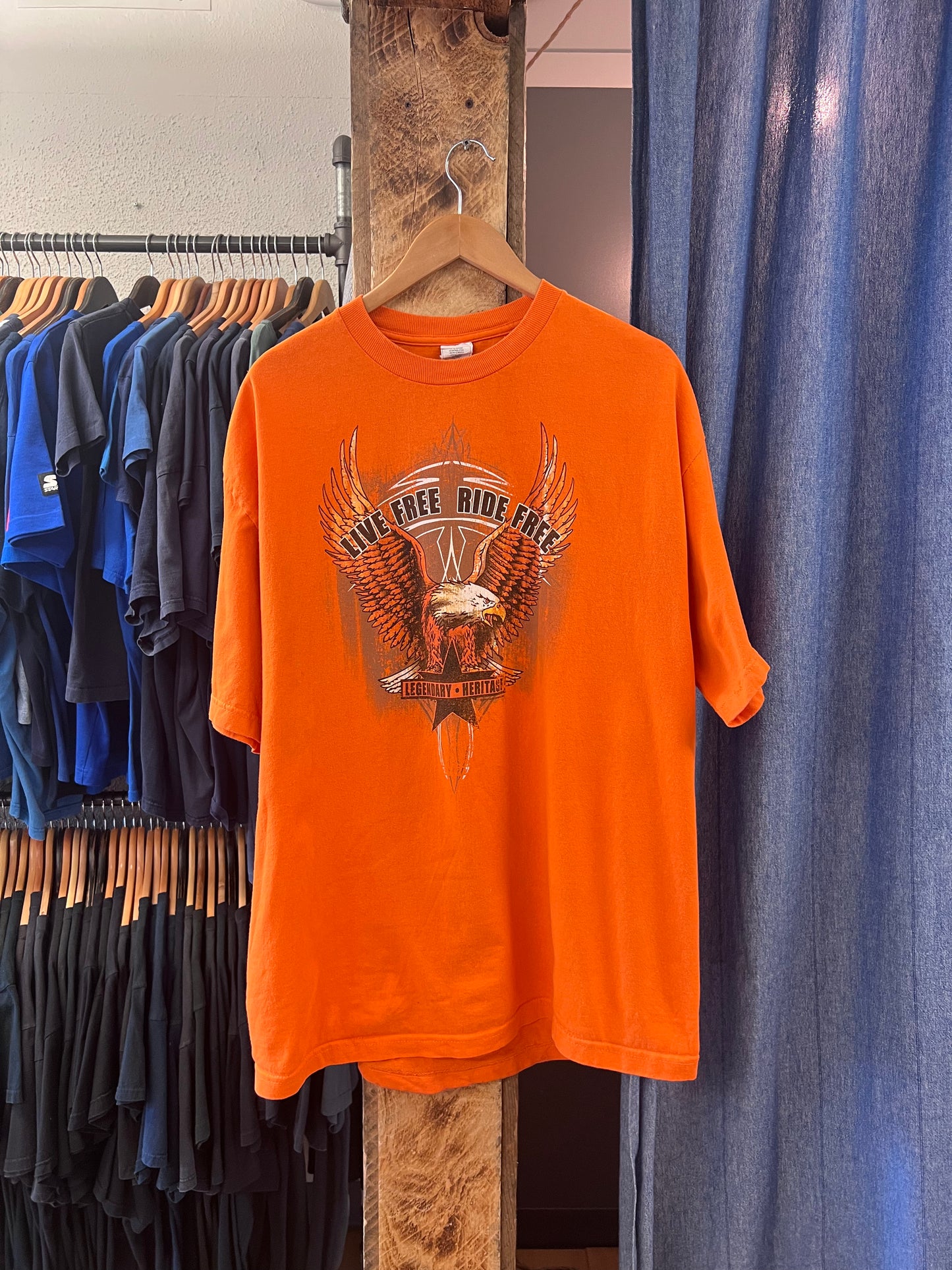 Vintage live free ride free orange graphic T-shirt - XL