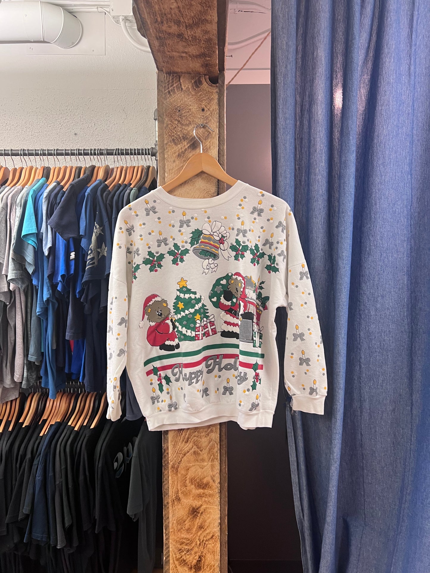 Vintage happy holidays white crewneck - l