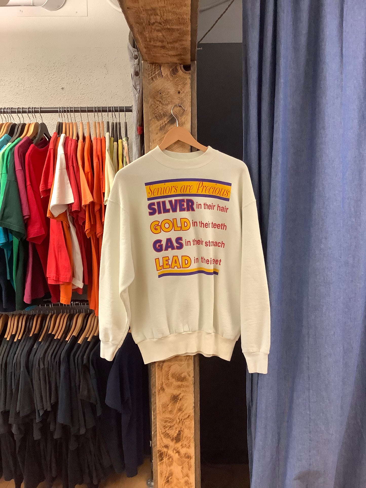 Vintage “Seniors Are Precious” White Graphic Crewneck - XL