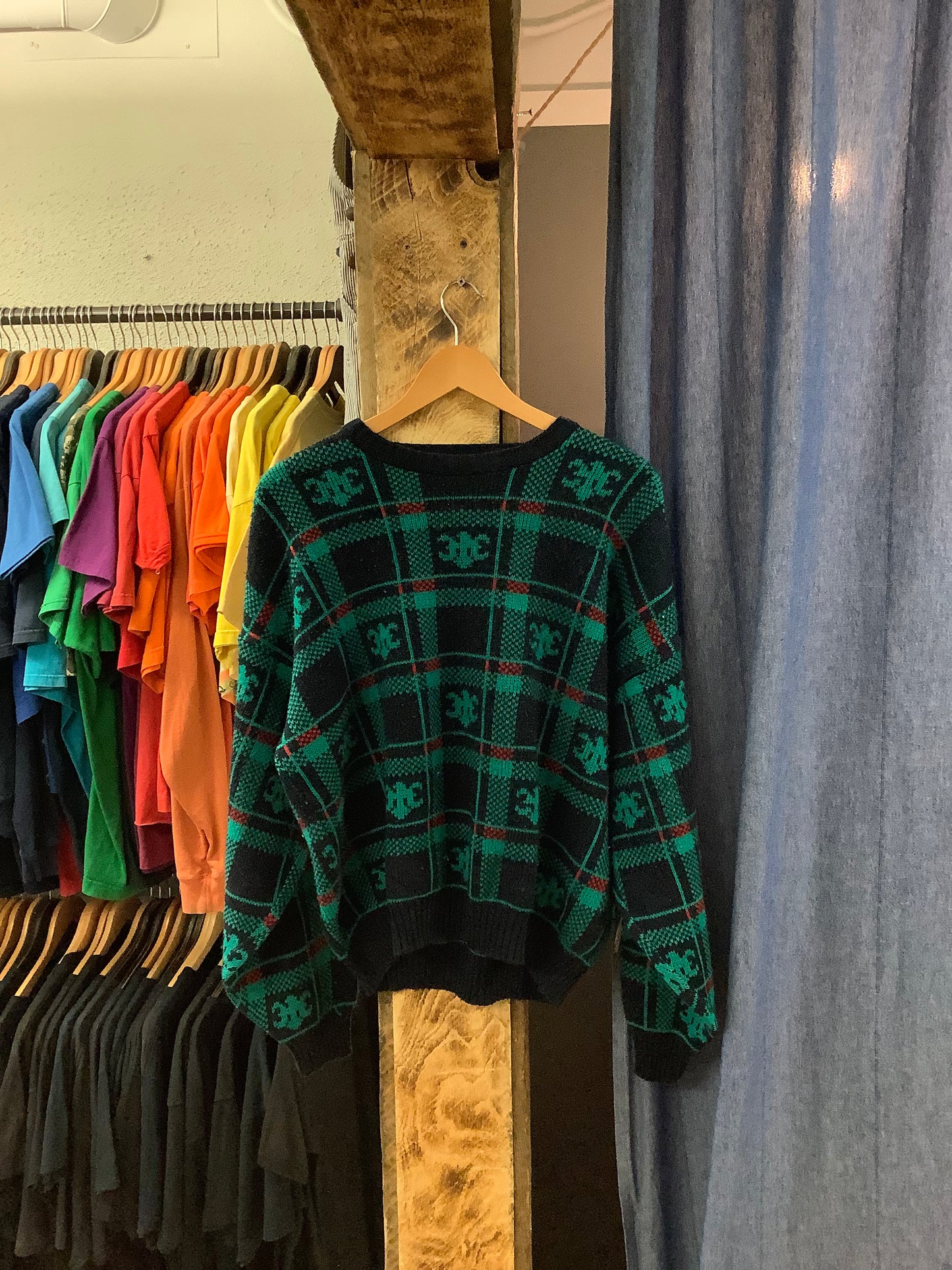 Vintage Givenchy Green/Black Patterned Knit Sweater - L