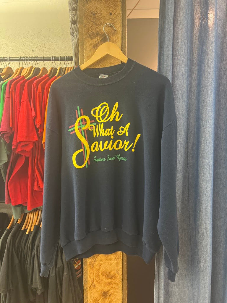 Vintage Oh What A Saviour Navy Crewneck - xl