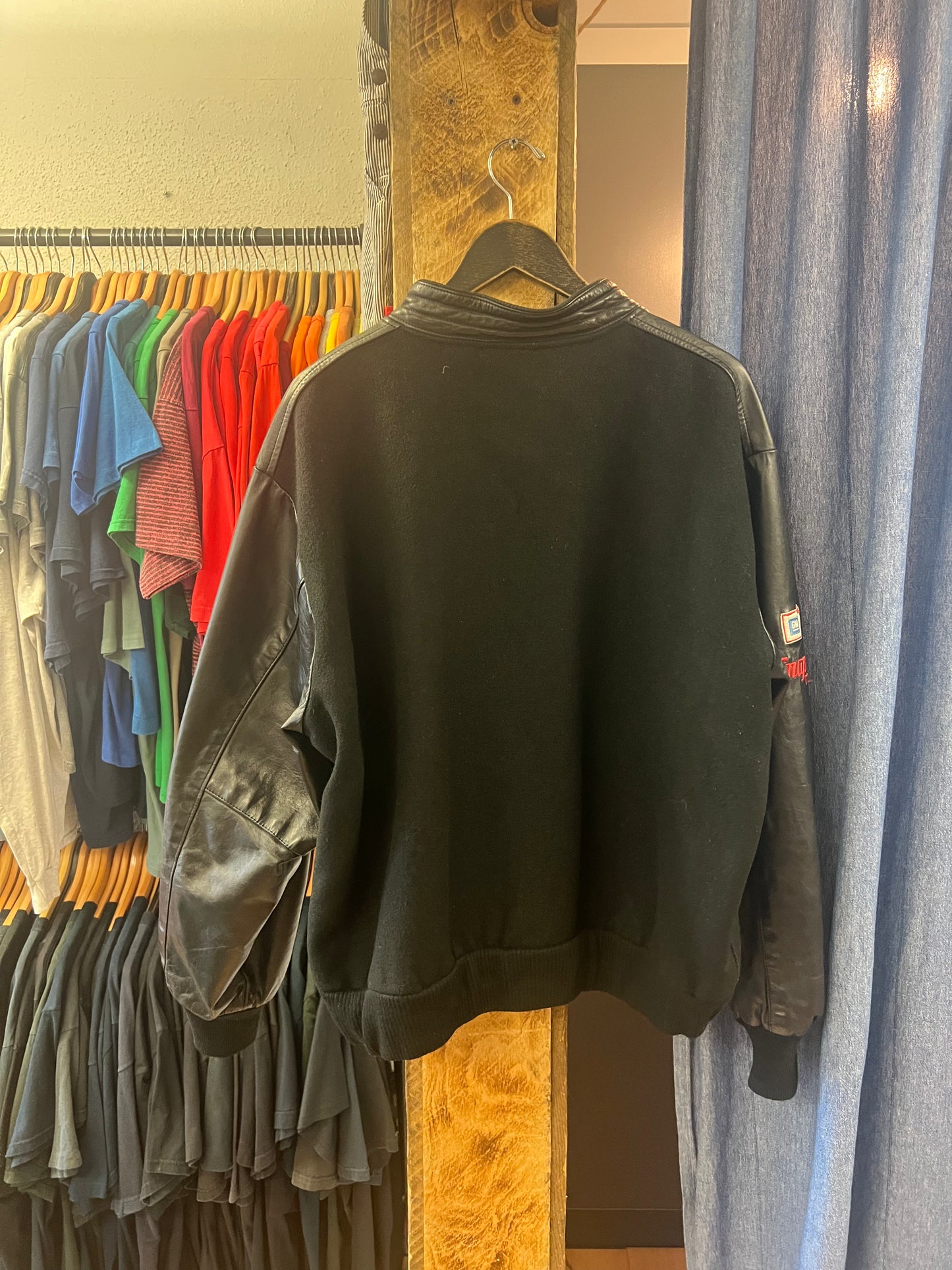 Vintage Goodwrench Black Leather-Sleeve Bomber Jacket - XL