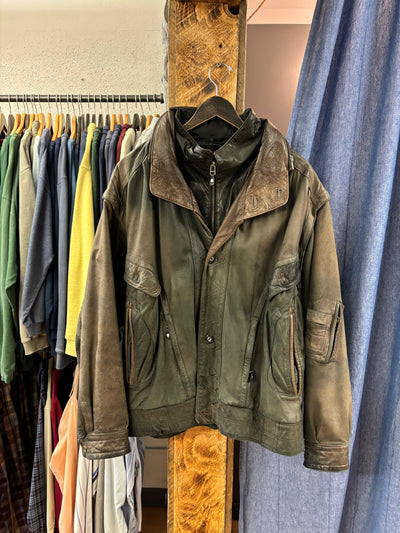 Vintage Leather Bomber Faded Grey Jacket - L