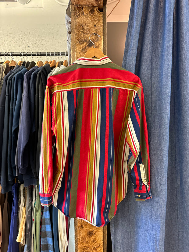 Vintage Nautica Striped Red/Green Button-Up Shirt - M