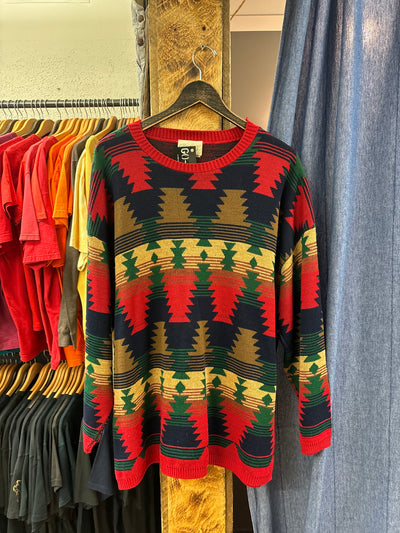 Vintage Aztec Patterned red/green knit sweater - XL