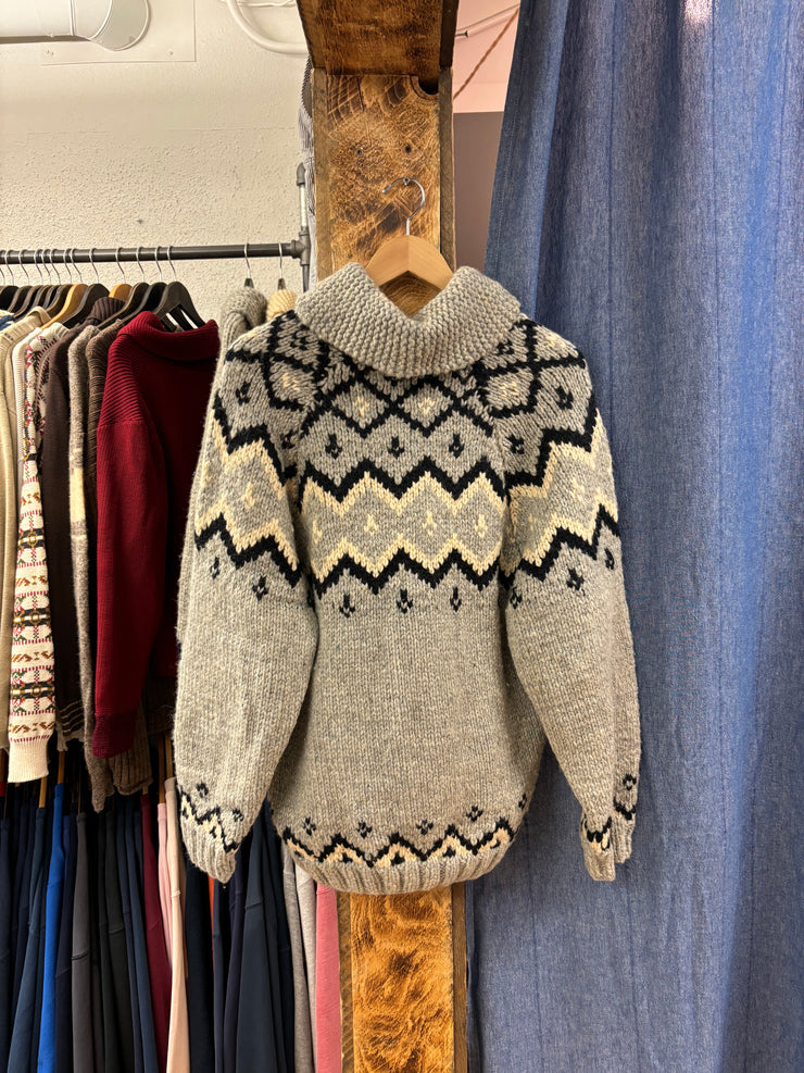 Vintage 1970’s Grey/Black Cowichan Sweater - M