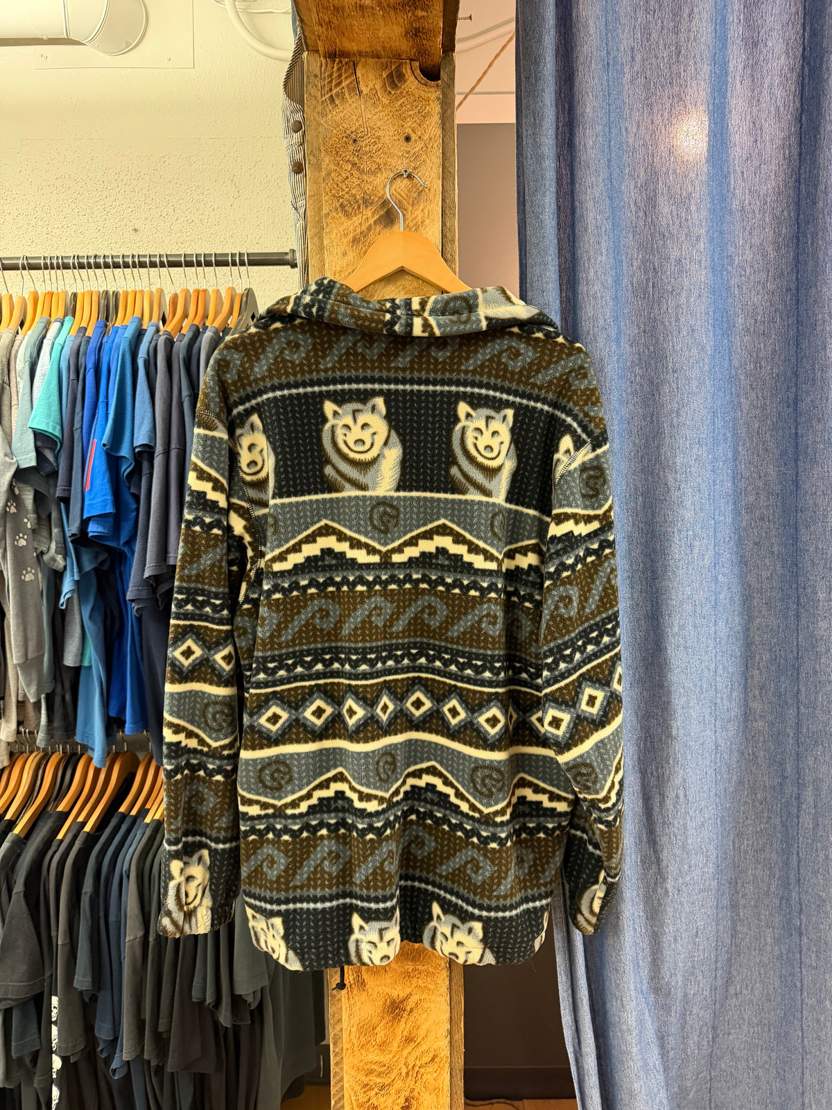 Vintage fleece patterned quarter zip - M