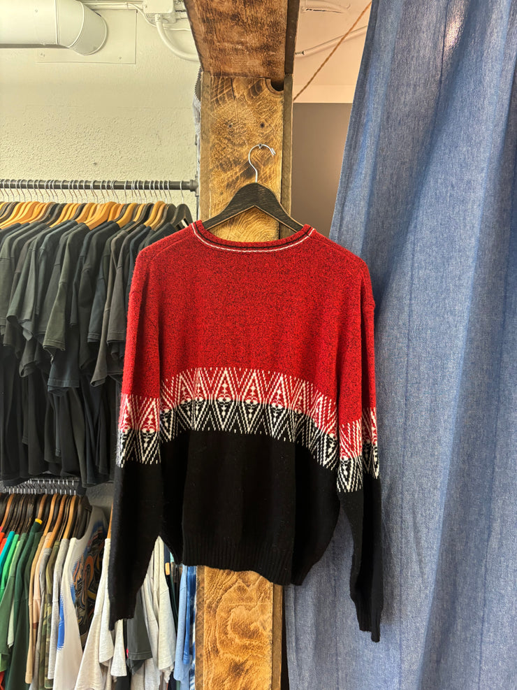 Vintage Henley Knit Red/Black Sweater - L