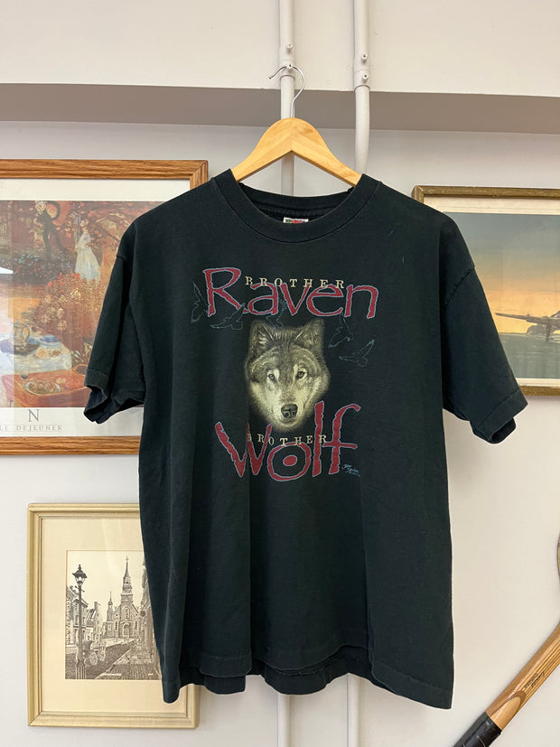 Vintage "Brother Raven Brother Wolf" Black T-shirt - L