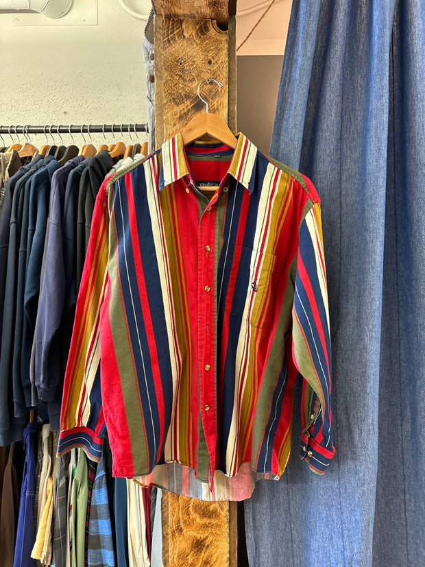 Vintage Nautica Striped Red/Green Button-Up Shirt - M