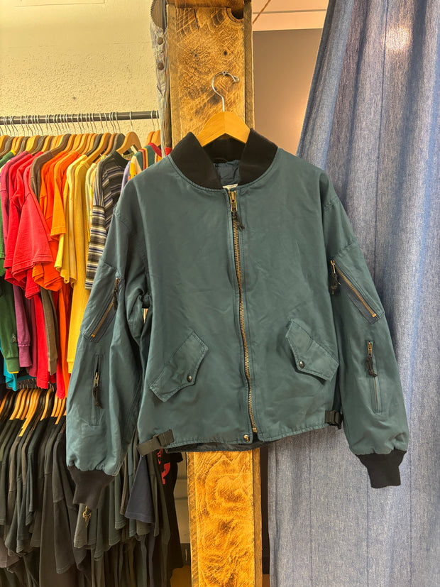 Vintage Military Bomber Teal Jacket - L