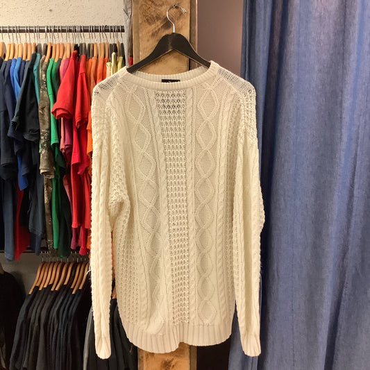 Vintage cable knit cream sweater - XL