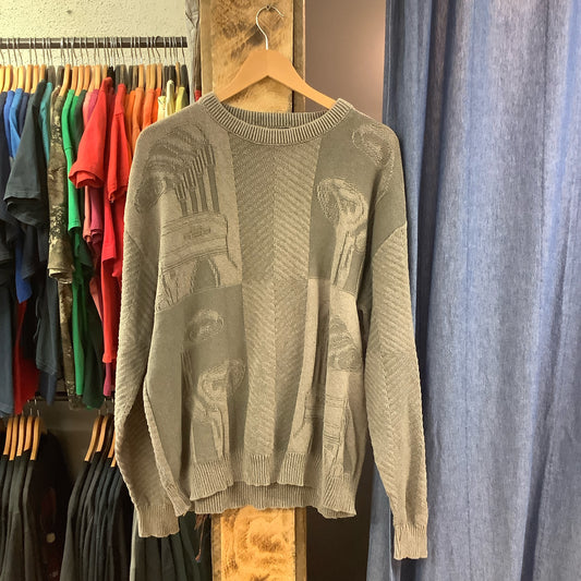 Vintage grey patterned knitted sweater - L