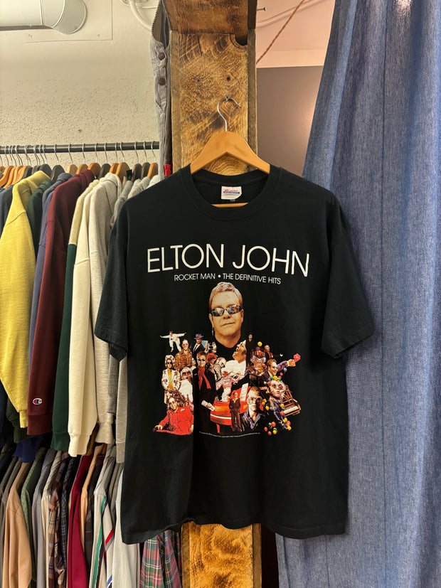Vintage Elton John Rocket Man Black T-Shirt - XL