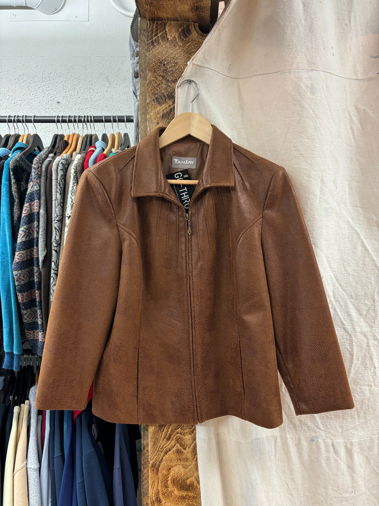 Tan Jan Petites Brown Zip-Up Jacket - M (W)