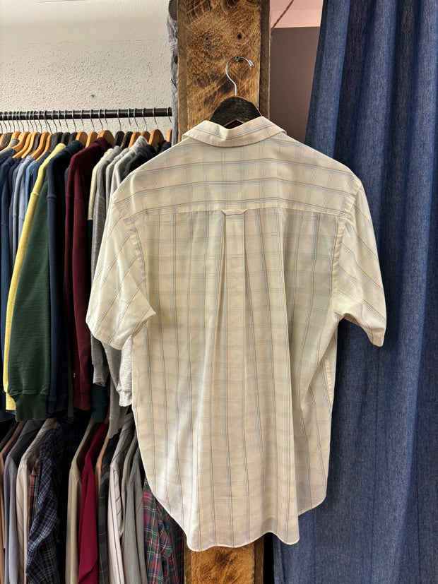 Vintage Arnold Palmer Cream/Light Blue Short Sleeve Button Up Shirt - XL