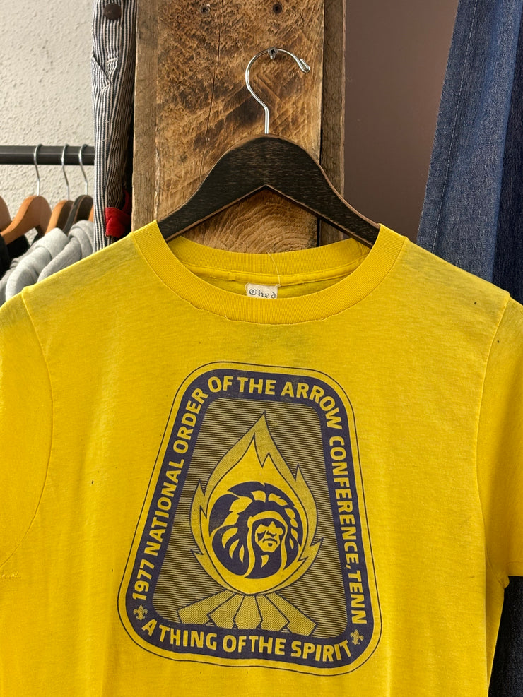 Vintage 1977 National Order of the Arrow Conference Yellow T-Shirt - XL