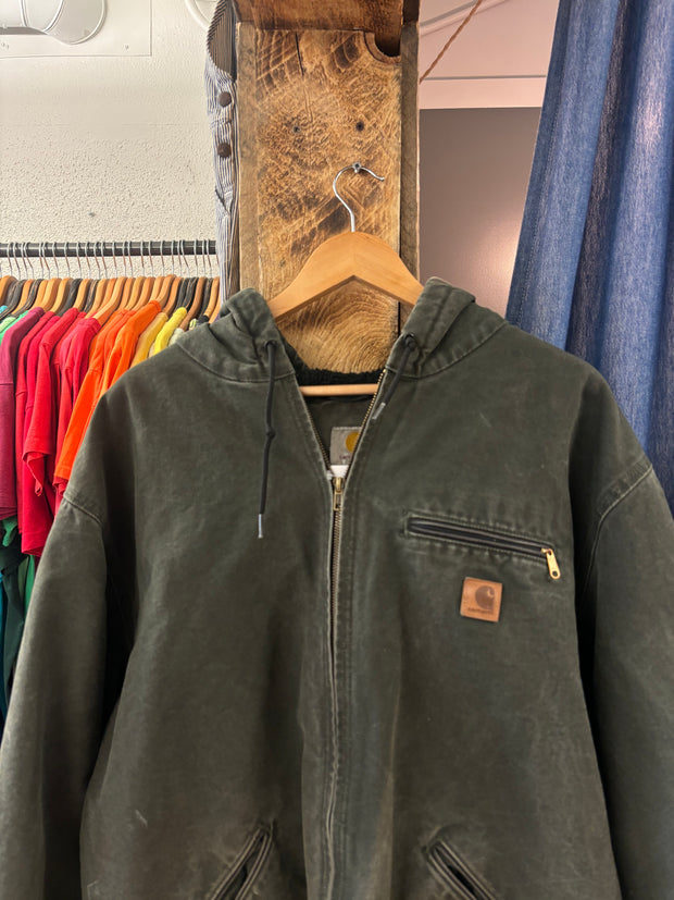 Vintage Carhartt Hooded Dark Green Jacket - XXL