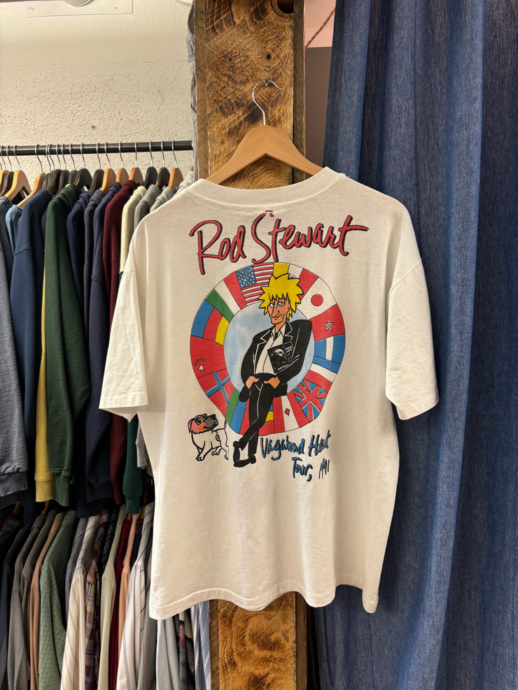 Vintage 1991 Rod Stewart Vagabond Heart Tour White T-shirt - XL