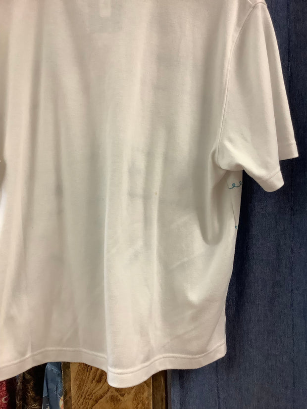 Vintage Nautical Patterned White Polo T-Shirt - L