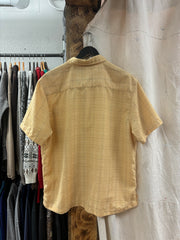 Vintage Yellow Plaid Button-Up Short Sleeve T-shirt - L