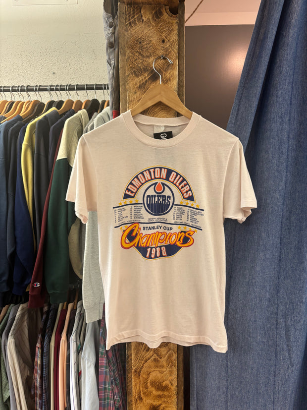 Vintage 1988 Edmonton Oilers Stanley Cup White T-Shirt - S