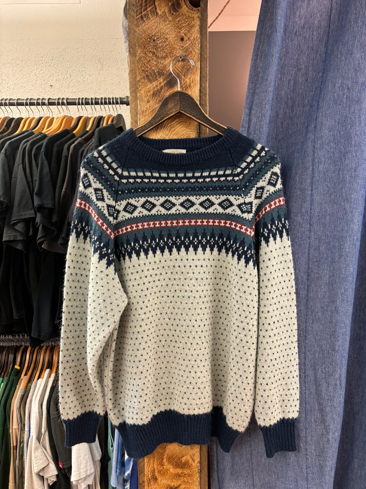 Vintage Scoop Knit Blue Sweater - L