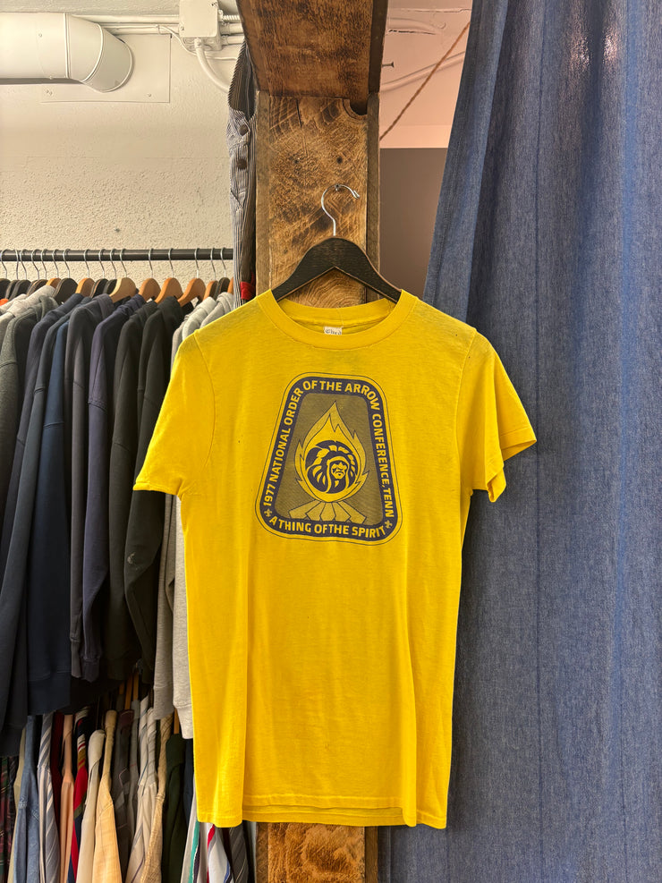 Vintage 1977 National Order of the Arrow Conference Yellow T-Shirt - XL