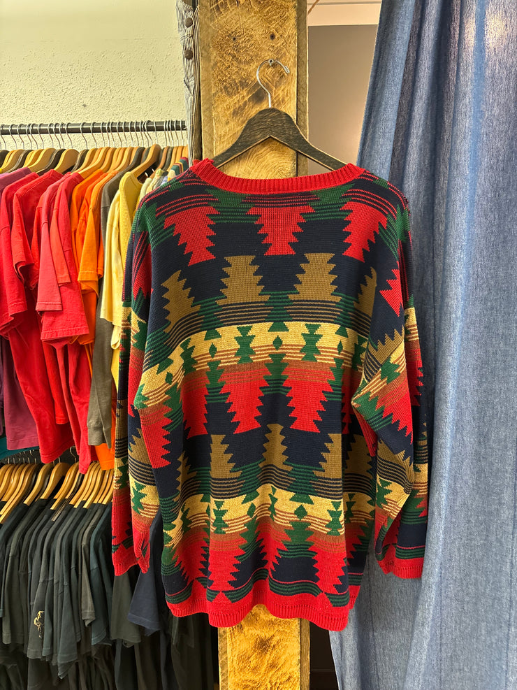 Vintage Aztec Patterned red/green knit sweater - XL