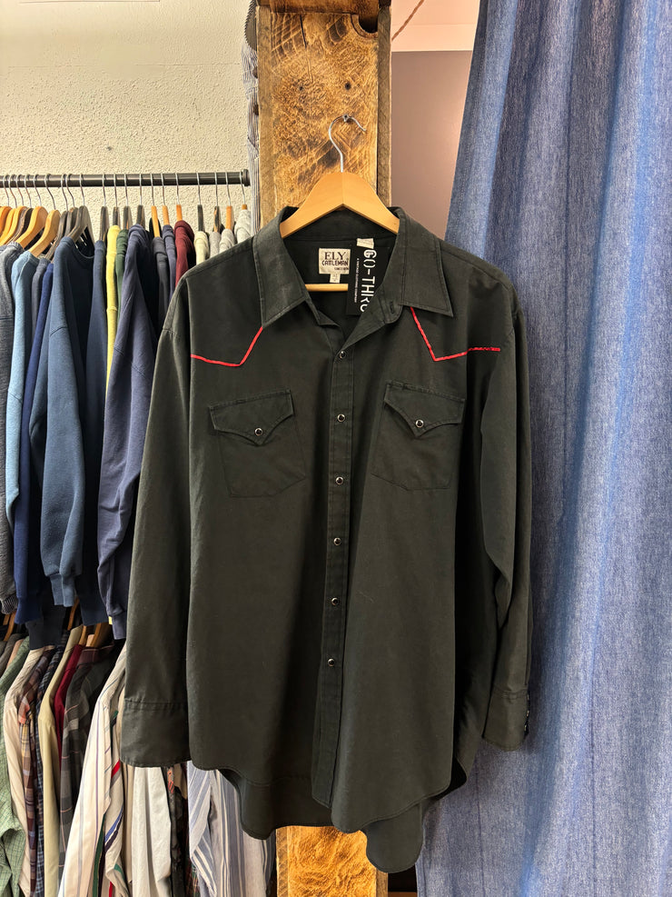 Vintage Ely Cattleman Pearl Snap Black Button Up Shirt - XL