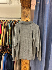 Vintage Grey Knit Button-Up Sweater - L