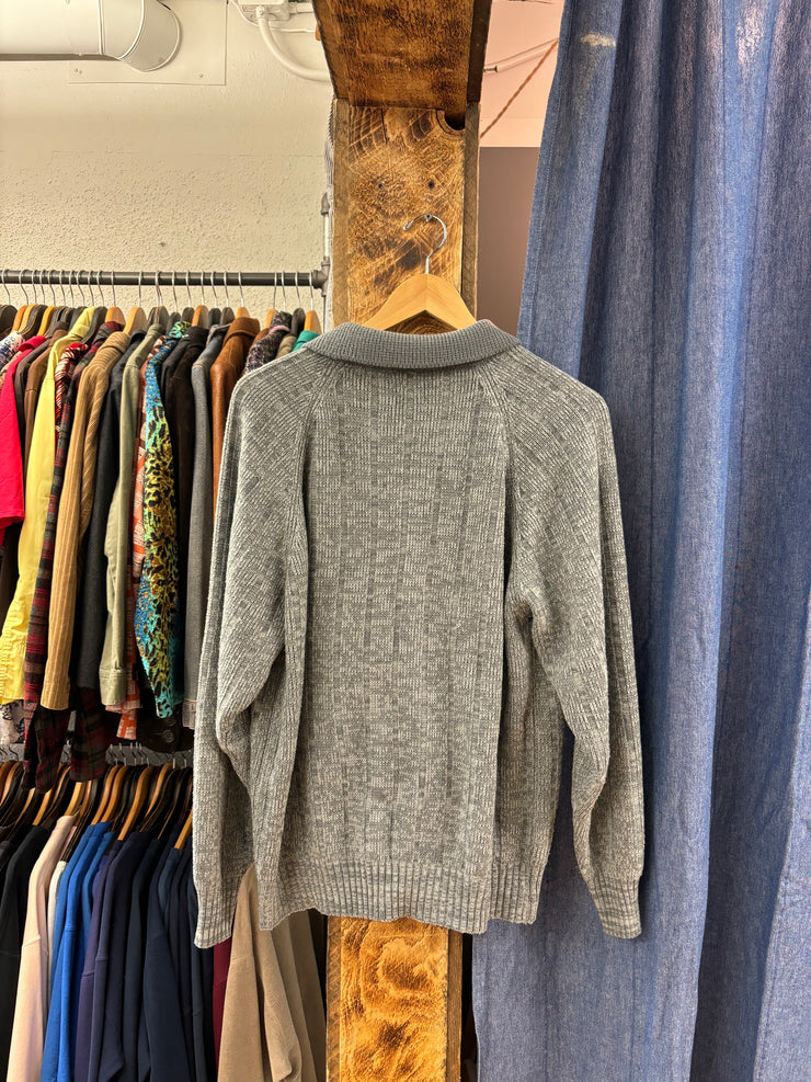 Vintage Grey Knit Button-Up Sweater - L