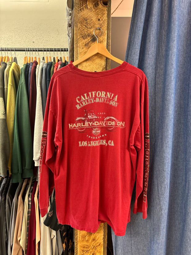 Vintage Harley Davidson Los Angeles Red Longsleeve T-Shirt - XXL