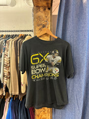 Vintage Pittsburgh "NFL Record 6x Champions" Faded Black T-shirt - L