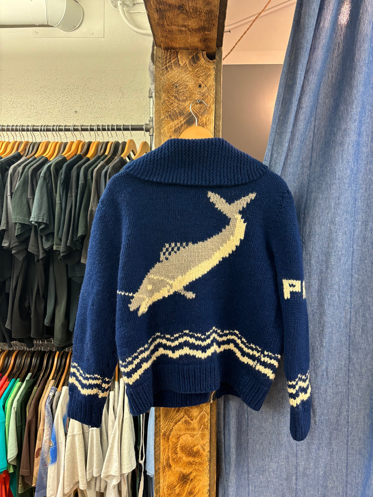 Vintage 70’s Whale Cowichan Blue Sweater - L