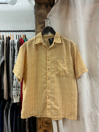 Vintage Yellow Plaid Button-Up Short Sleeve T-shirt - L