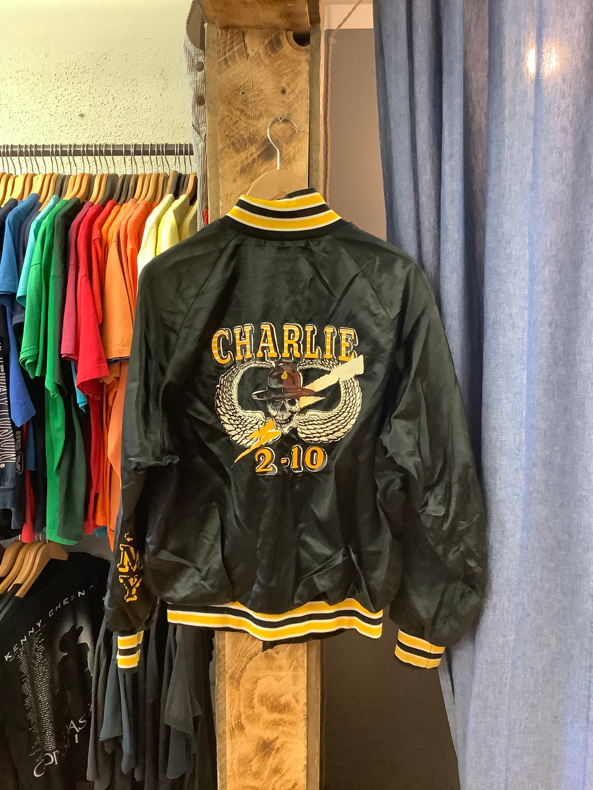 Vintage Charlie black graphic bomber jacket - L