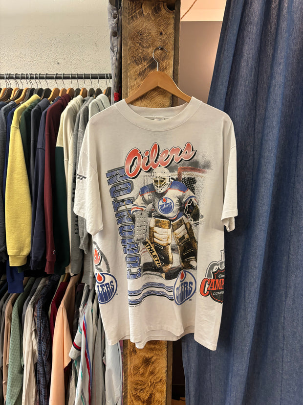 Vintage Edmonton Oilers AOP Bulletin White T-Shirt - XL