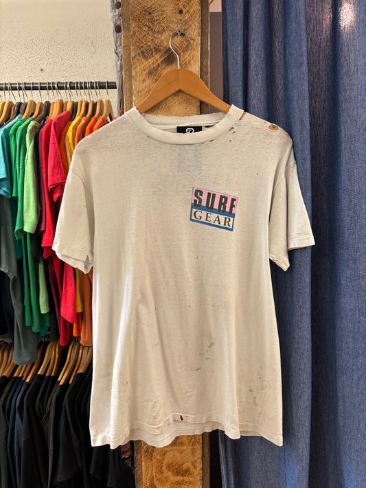 Vintage Surf Gear Distressed White T-shirt - L