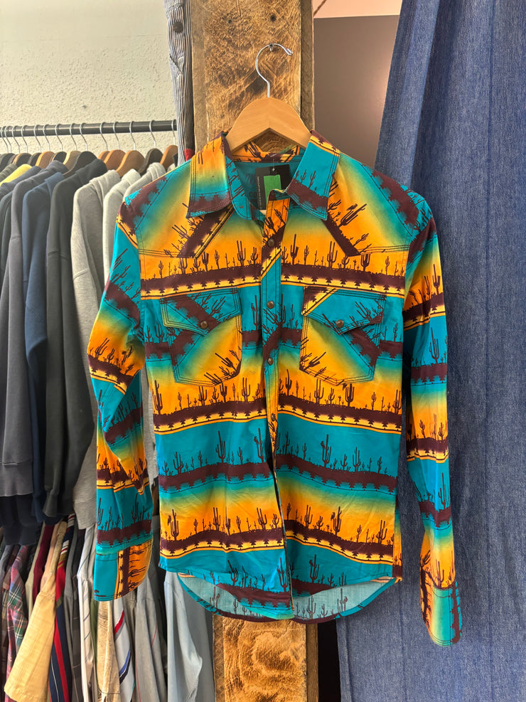Vintage Wrangler Desert Orange Pearl Snap Button Up Shirt - M