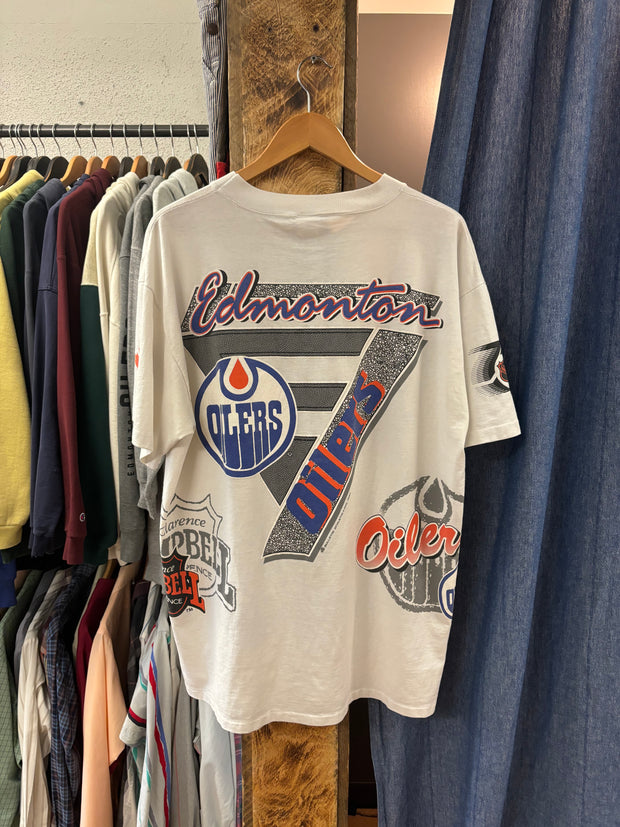 Vintage Edmonton Oilers AOP Bulletin White T-Shirt - XL