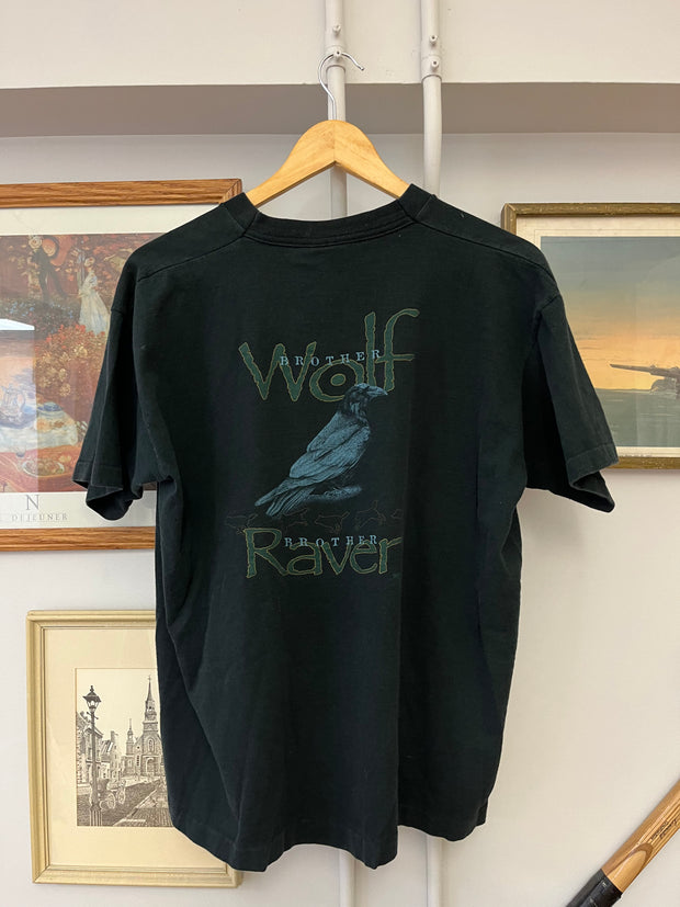 Vintage "Brother Raven Brother Wolf" Black T-shirt - L