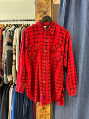 Vintage Champion Red Plaid Button-Up T-shirt - L