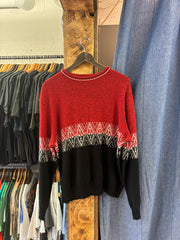 Vintage Henley Knit Red/Black Sweater - L